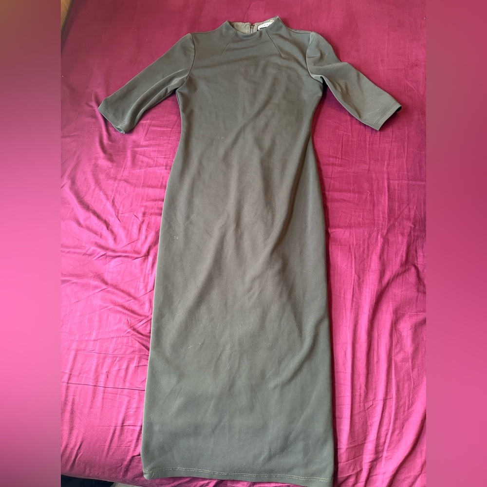 alice + olivia Olive Delora Mock Neck Elbow Sleeve Fitted Midi Dress size 4